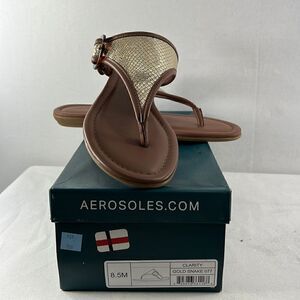 Aerosoles Clarity Thong Sandal Gold Snake size 8.5 M